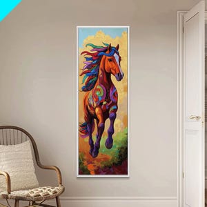 Horse Running, Abstract, Wild, Framed Canvas Print, Western Wall Art, Colorful Animal Decor, Rustic Living Room Art, Bold Horse Painting