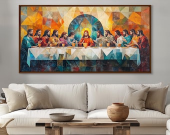 Institution of the Eucharist at the Last Supper Framed Canvas Print | Large Christian Wall Art Extra Large Above Sofa Religious Artwork