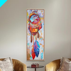 Feathered Dreamcatcher Giclée Canvas Print: Boho Native American Art