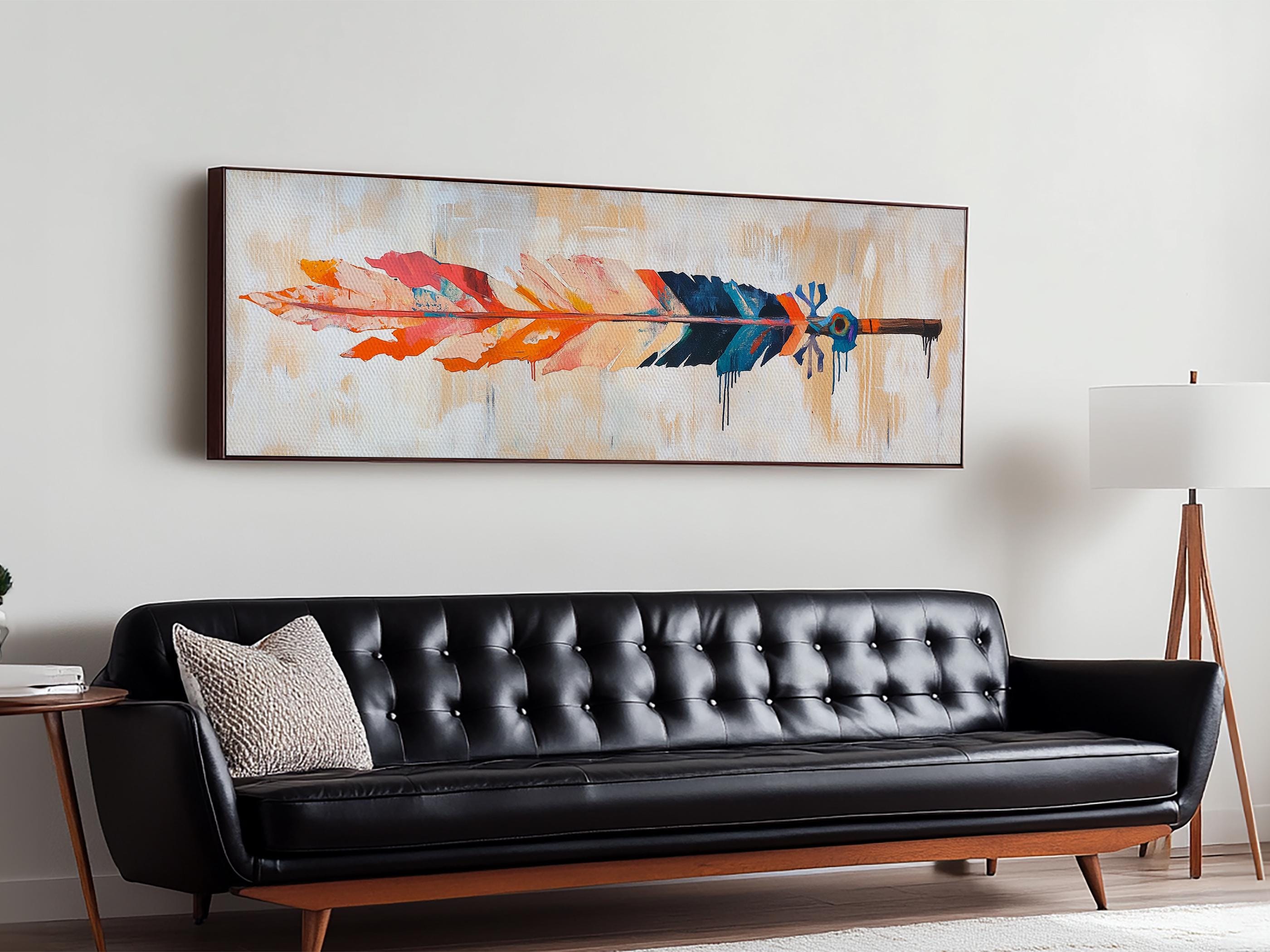 Colorful Feather Framed Canvas Print: Southwestern Boho Wall Art