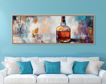 Whiskey Bottle Abstract Art: Rustic Bar Framed Canvas Print