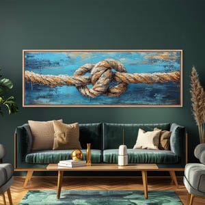 Nautical Rope Knot Framed Canvas Print: Coastal Beach House Wall Art
