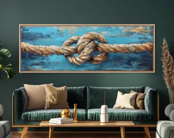 Nautical Rope Knot Framed Canvas Print: Coastal Beach House Wall Art