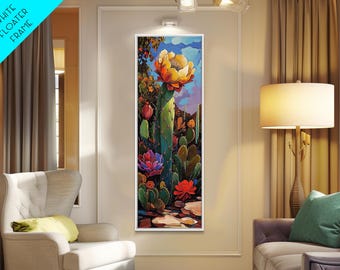 Impresión en lienzo enmarcada "Flor de cactus": Arte mural del desierto del suroeste