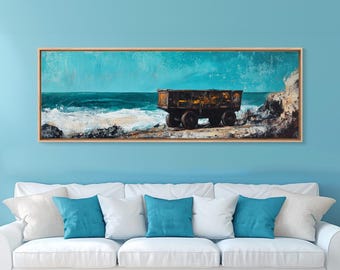 Rusty Beach Wagon Canvas Print: Coastal Ocean Scene Wall Art
