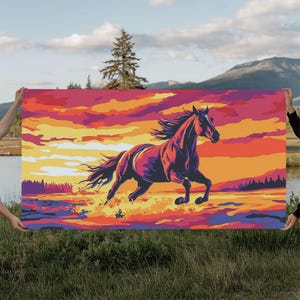 Running Horse, Horse Wall Art, Vintage Horse Art, Rustic Decor, Southwest Wall Art, Framed Canvas Print, Panoramic Art, Gift Idea
