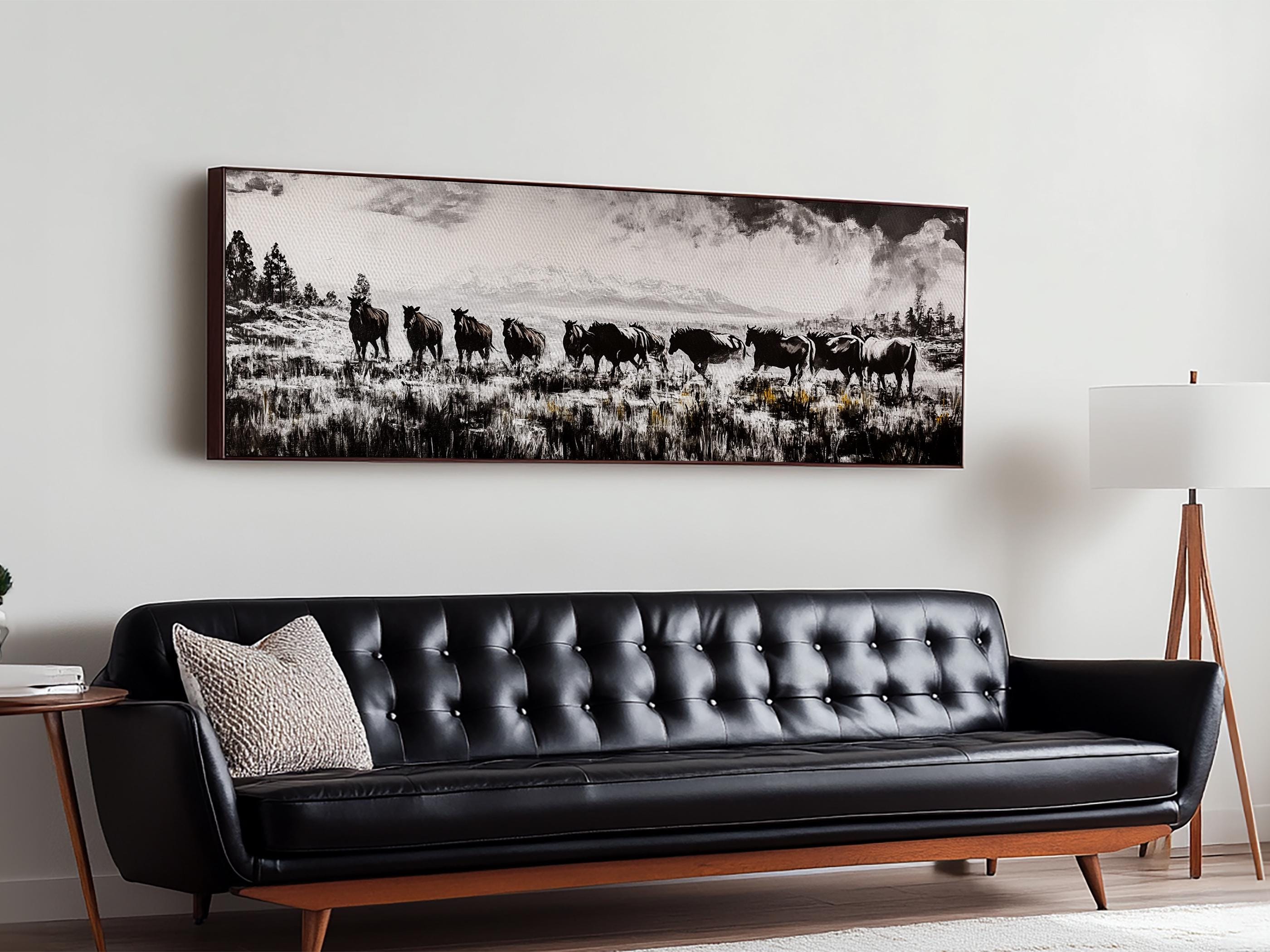 Framed Black and White Horse Canvas Print: Rustic Western Wall Art - Etsy