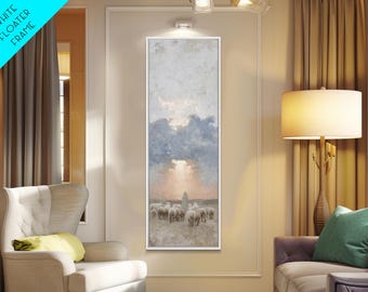 Morning Shepherd Grace - Framed Canvas Print - Tall Skinny Art Print - Christian Painting - Christian Art Canvas - Christmas Art