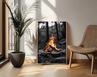 Campfire Canvas Print: Rustic Bonfire Night, Cabin Wall Art - Rustic Boho Wall Art