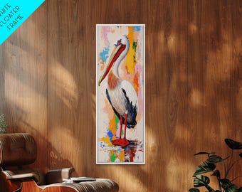Colorful Pelican Framed Canvas Print: Whimsical Coastal Wall Art