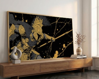 Ares God Of War In Battle Armor, Gold Canvas Print, Fierce Greek Mythology Wall Art, Bold Classical Warrior Home Decor