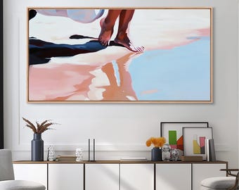 Light Pink Beach Canvas Print: Coastal Wabi Sabi Bedroom Art