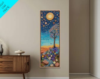 Estilo artístico del Sermón de la Montaña / Lienzo enmarcado de estilo cristiano, alto y estrecho, decoración de pared con enseñanzas inspiradoras de Jesús