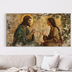 Noli Me Tangere Christ and Mary Magdalene Renaissance Framed Canvas Print | Resurrection Encounter Scene Large Religious Art for Home or Ch image 3