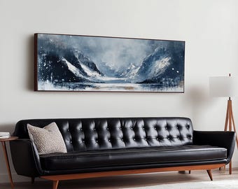 Winter Mountain Framed Canvas Print: Snowy Peaks Landscape Art