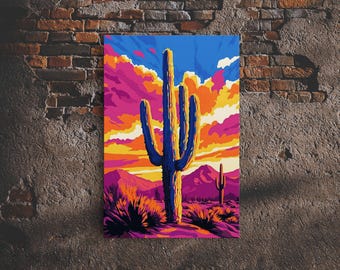 Southwest Cactus Canvas Print: Bold Desert Sunset Wall Art