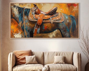 Western Saddle Canvas Print: Rustic Farmhouse Wall Art