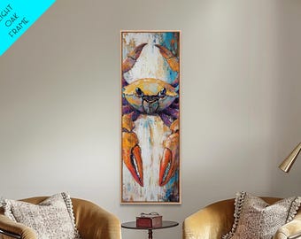 Colorful Crab Framed Canvas Print: Coastal Nautical Wall Art