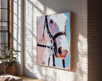 White Horse Framed Canvas Print: Western Equestrian Art - Boho Wall Art