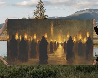 Candlemas Procession Romanticism Framed Canvas Print | Presentation of Light Scene Large Christian Wall Art for Church or Home Decoration