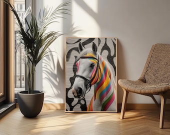 Lienzo impreso de caballo colorido: Arte mural de grafiti caprichoso - Arte mural bohemio