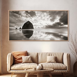 Impresión en lienzo de paisaje marino costero: vista melancólica del océano, arte mural panorámico