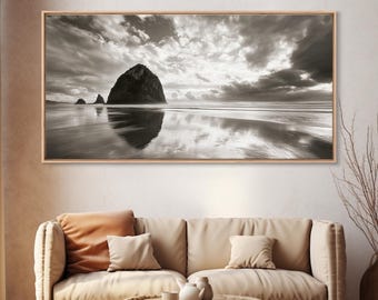 Impresión en lienzo de paisaje marino costero: vista melancólica del océano, arte mural panorámico