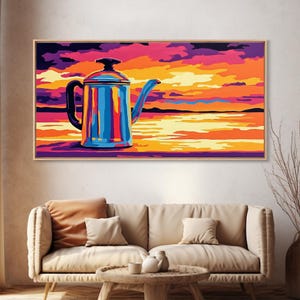 Western Coffee Pot Canvas Print: Rustic Sunset Kitchen Art