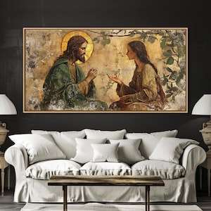 Noli Me Tangere Christ and Mary Magdalene Renaissance Framed Canvas Print | Resurrection Encounter Scene Large Religious Art for Home or Ch image 1