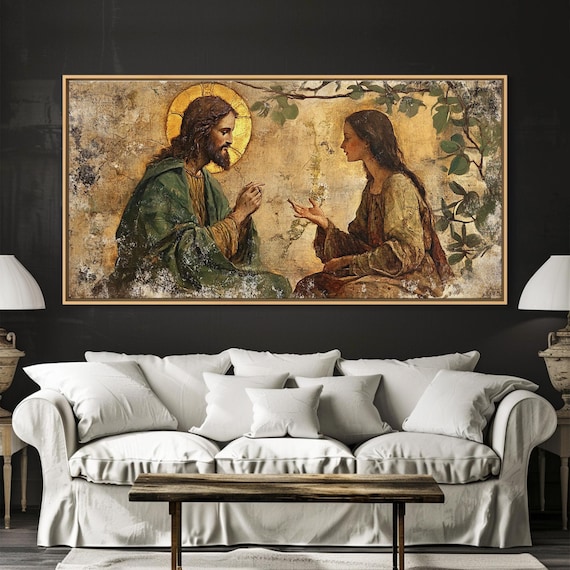 Noli Me Tangere Christ and Mary Magdalene Renaissance Framed Canvas Print | Resurrection Encounter Scene Large Religious Art for Home or Ch
