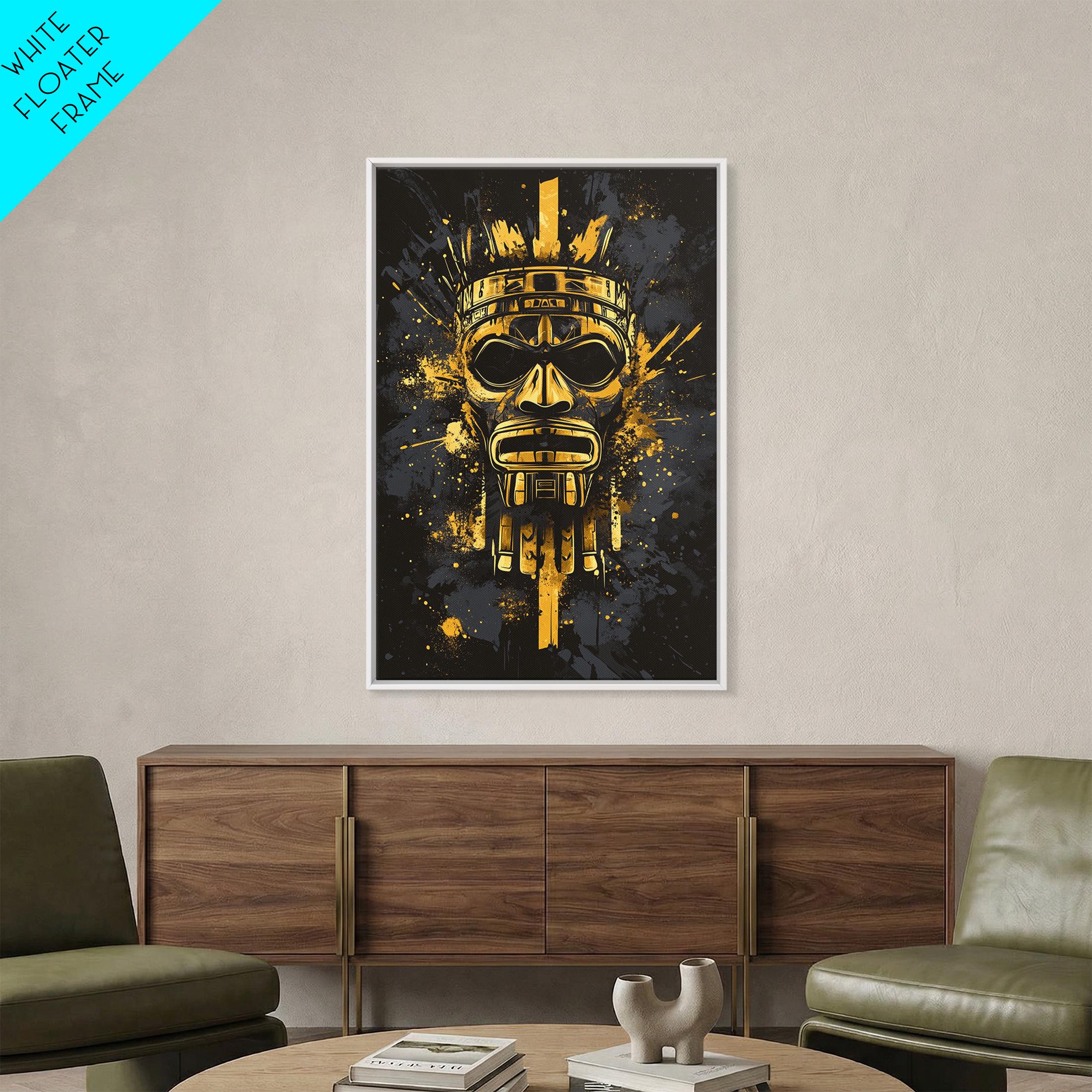 Aztec Chief Mask Gold Canvas Print, Tribal Heritage Wall Art, Splatter ...