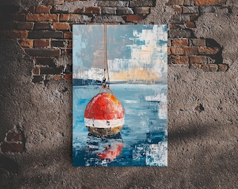 Impresión en lienzo de boya de pesca: arte rústico náutico costero para pared