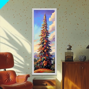 Colorful Tree, Nature Vibrant - Framed Canvas Print, Fall tree painting, boho forest wall art, rustic cabin decor, living room autumn print