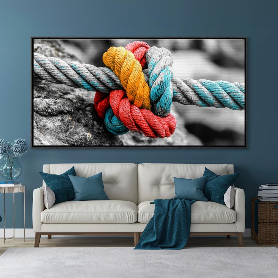 Nautical Knot, Bold Rope, Maritime Wall Decor, Framed Canvas Print ...