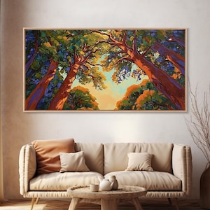 Tree Canopy Framed Canvas Print: Forest Sky Perspective, Rustic Home Decor