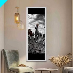 Wild Running Horses Framed Canvas Print | Vintage Horse Art | Rustic Farmhouse Decor | Moody Art | Southwest Wall Art | Gift Idea