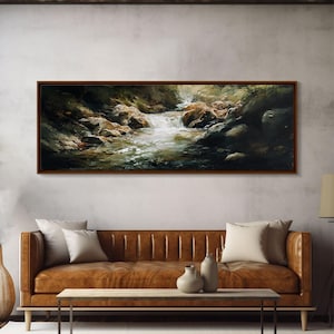 River Rapids Framed Canvas Print: Rustic Cabin Landscape Art