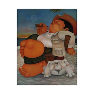 Alberto Godoy Dawn at the Beach 16x20 Satin Poster – Gelassener Hund & Sonnenaufgang Kunstdruck, Chill Wohnkultur, Ideales Geschenk für Hundeliebhaber