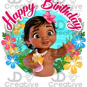 Paquete PNG digital de Moana Baby, incluye Feliz Cumpleanos, diseño personalizable sin texto, alta resolución, colores vibrantes