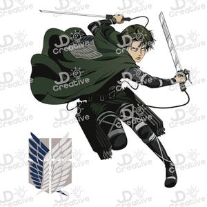 Puede incluir: Un personaje de anime negro y verde con una espada y una capa, de pie en una pose de lucha. El personaje tiene un símbolo en su capa que parece alas. El fondo es blanco.