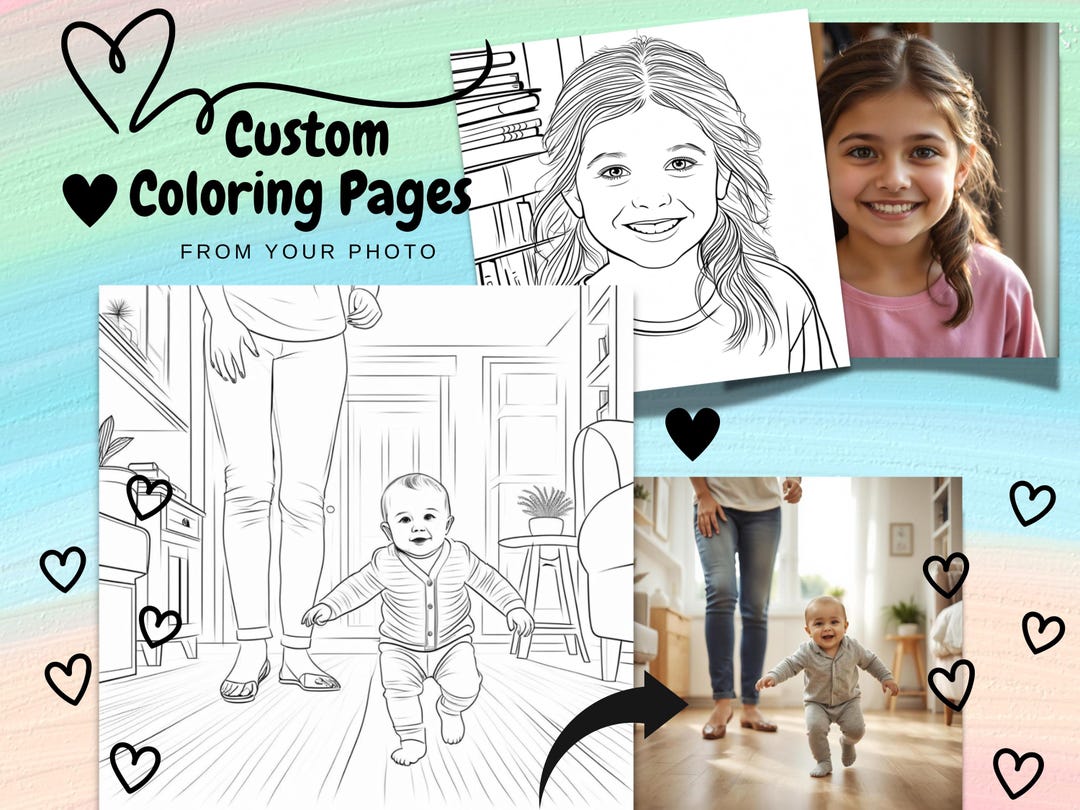 Custom Coloring Pages From Photo Personalized Gift Family Coloring Page From Photo Coloring Book ...