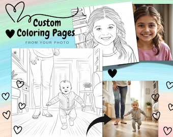 Páginas para colorear personalizadas a partir de fotos Regalo personalizado Página para colorear familiar a partir de fotos Libro para colorear a partir de fotos Página para colorear imprimible Regalo
