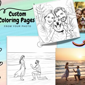Custom Coloring Book Pages, Personalized Photo To Coloring Page, Gift , Personalized Coloring Book Pages,  Activity, Wedding Coloring book