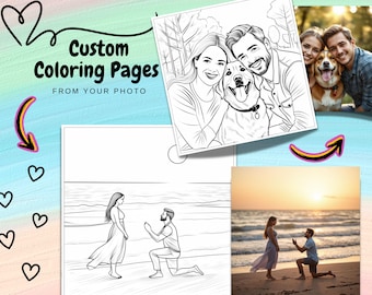 Aangepaste kleurboekpagina's, gepersonaliseerde foto naar kleurplaat, cadeau, gepersonaliseerde kleurboekpagina's, activiteit, bruiloft kleurboek
