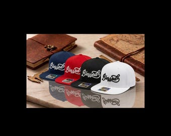 Blessed Script Embroidery Snapback Hat – Flat Bill Cap, Faith Streetwear