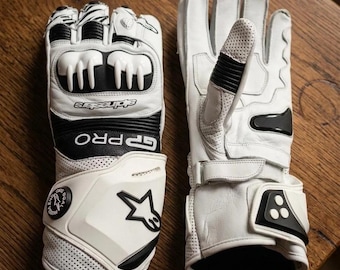 Alpinestars GP Pro R3 Racing Gloves, White Leather Gauntlet, Motorcycle Track Day, CE Certified