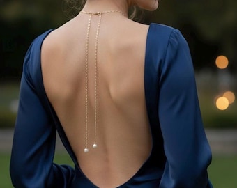 Zurück Halskette Gold Zurück Kette Offener Rücken Halskette für Hochzeit Back Drop Halskette Spine Kette Für rückenfreie Kleider Braut Perle zurück Kette