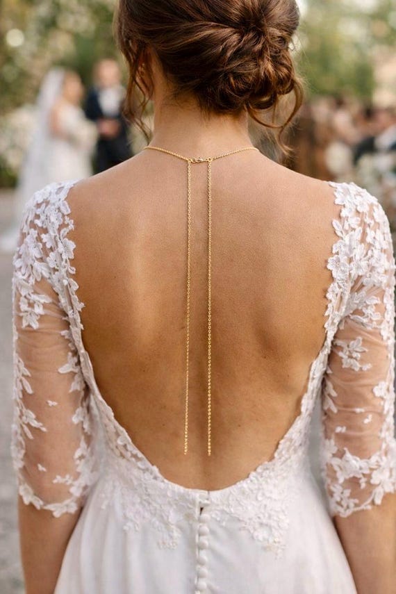 back jewelry for backless dress Gold Drop Necklace Bridal Back Chain Wedding for Open Back Dainty Body Chain Adjustable Size Silver Back Necklace Back Necklace Length:15