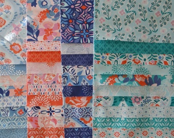 floral and geometric 6 Half yards VOYAGE by KATE SPAIN Moda Fabrics .. orange purple pink blue Mandarin Colorway ..