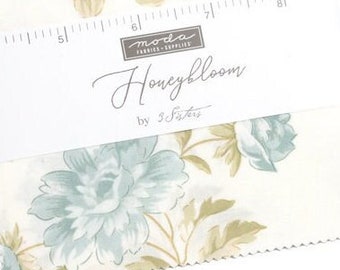 HONEYBLOOM 3 Charm Packs Moda fabric 3 Sisters Aqua yellow taupe Cottagecore floral calico quilting sewing quilt shabby coastal 44340PP